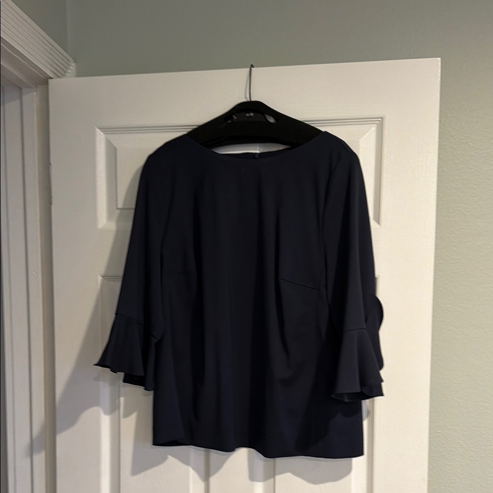 Escada size 46 Women's Navy Ruffle Sleeve Blouse